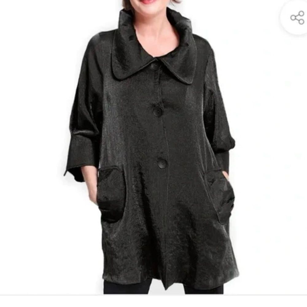 Damee Inc #200 Black Button Front Peter Pan Collar Classic Swing Jacket Size XL